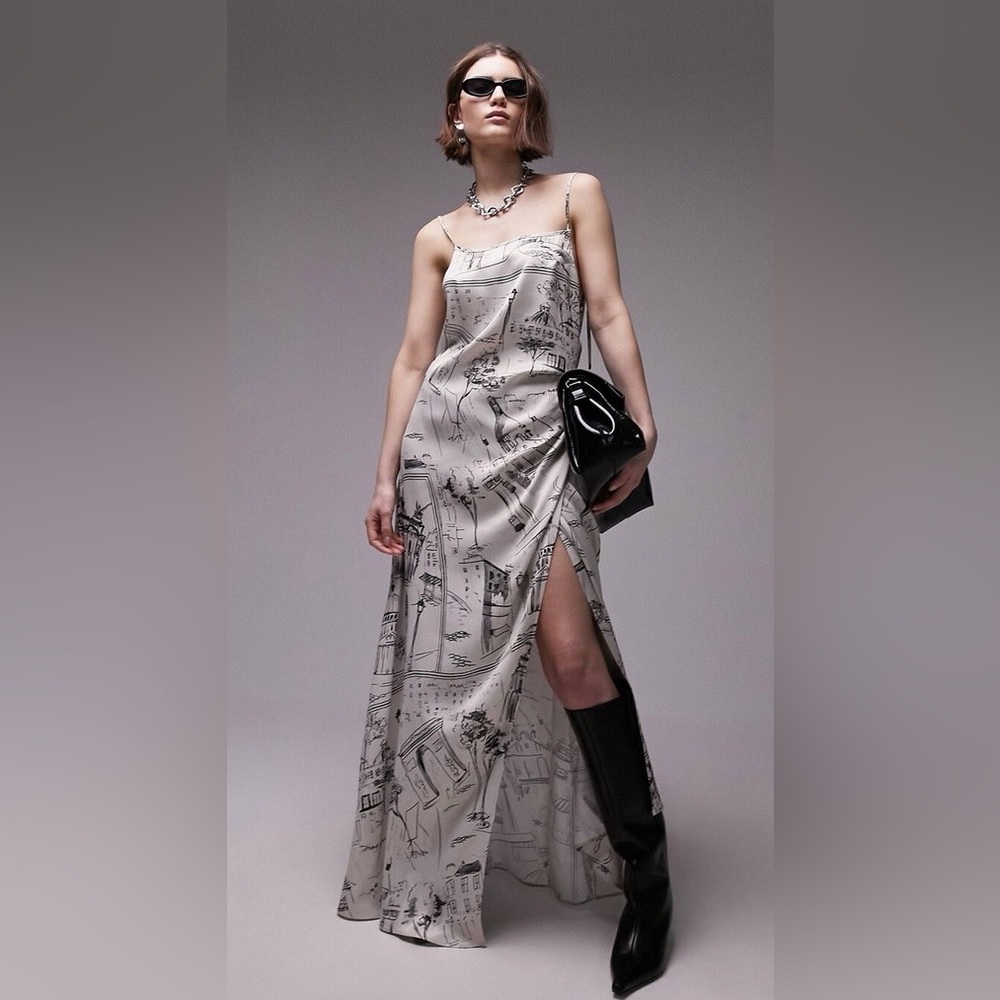 Topshop cream and black wrap Maxi Dress